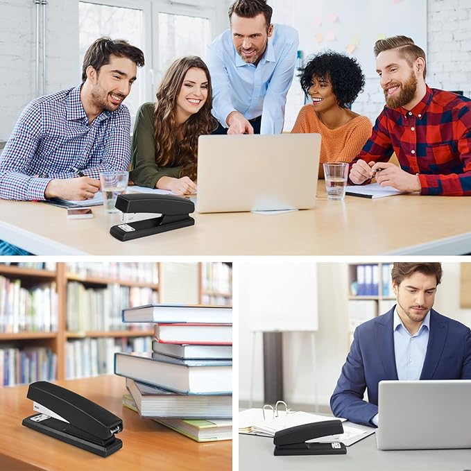 12 Pcs Staplers Metal Desktop Staplers Bulk Set for Office School Classroom Supplies with 2 Pcs Stapler Remover Puller, 8000 Pcs Staples 24/6mm Black