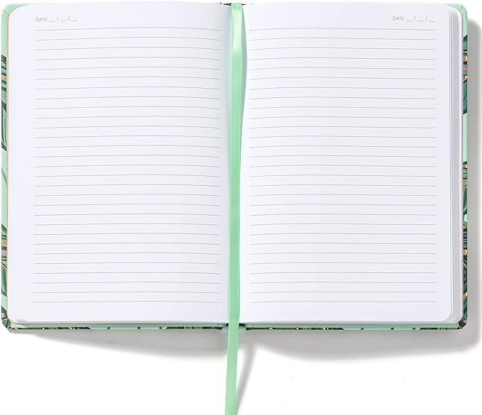 High Note Greenery Non-Dated Journal Notebook, 6" x 8.5" Lined Botanical Softcover Notebook with Gold Foil Accents, 183 Pages, Elastic Band and Ribbon Bookmark