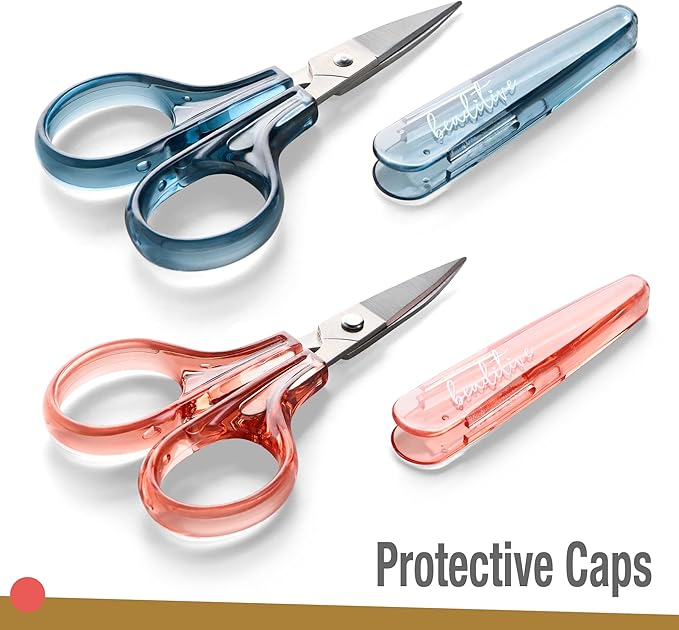Beaditive Detail Craft Scissors Set (2 pcs) Curved and Straight, Sharp, Compact | Sewing, Embroidery, Paper Cutting, Crafting | Stainless Steel | Protective Cover (Blue&Pink)