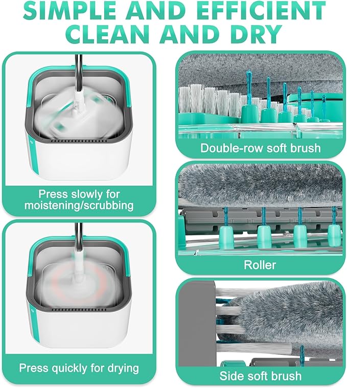Upgraded Spin Mop and Bucket System Set, Self Separate Clean and Dirty Water, Foldable Square Standing Mop Head with Microfiber Mop Pads, Detachable Bucket (White+Blue, Mop Set with 2PC Pads)