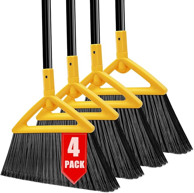 PUTNATRUE Heavy Duty Broom Outdoor and Indoor, 4 Pack Upgraded Commercial Angle Brooms, Perfect Yellow Broom of House, Kitchen, Garage, Courtyard
