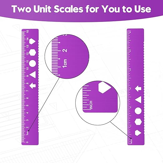 MSDADA Triangle Ruler, Protractor, Square and Ruler Set, 4 Pieces Aluminum Alloy Ruler, Metal Drafting Ruler Kit, Geometric Protractor for Student, School, Home, Office (Purple, 15cm/5.9inch)