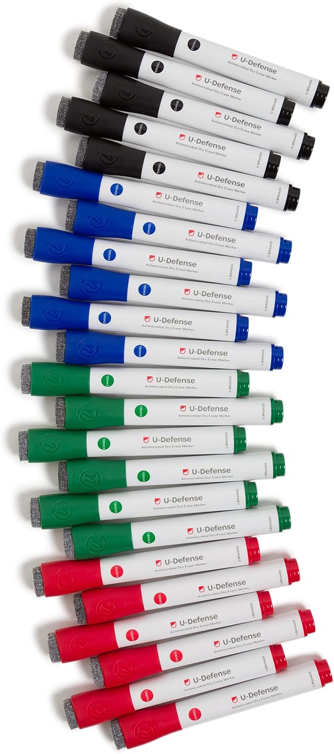 U Brands Liquid Chalk Markers For Blackboard, Chalk Board, and Dry Erase Boards, with Eraser, Assorted Bright Colors, Set of 24