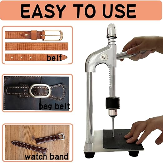 Leather Hole Puncher Leather Press Machine Hand Punching Machine Manual Press Puncher Punch Tools for DIY Craft，with Chuck,3 pcs PP Plate