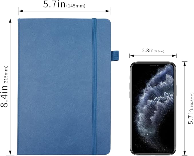 Deziliao Lined Journal Notebooks with Pen Loop, Hardcover Notebook Journal for Work, 100Gsm Premium Thick Paper with Inner Pocket, Medium 5.7"x8.4", （Green-Blue, Ruled）