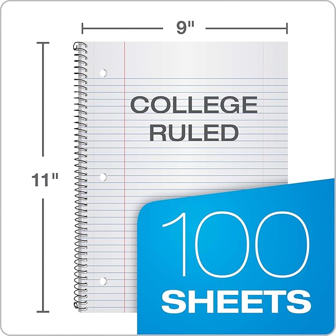 Oxford Spiral Notebook 3 Pack, 1 Subject, College Rule Journal, Durable Plastic Covers, 1 Pocket, 8.5 x 11 inch, 100 Sheets, Blue, Red, Green, 3 Pack (89801)