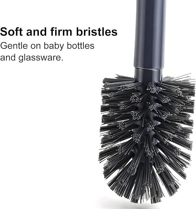 USUIT Comfort Grip Soap Dispensing Bottle Brush, Grey, 2 Pieces (in one Package), Cleaning for Bottles, Pitchers and Carafes