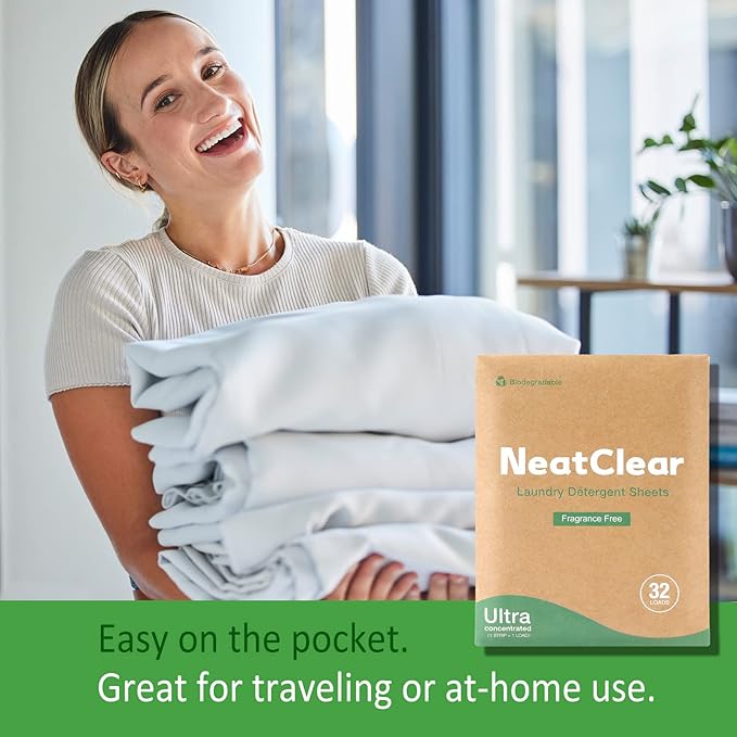 Laundry Detergent Sheets - Travel Size - Fragrance Free 32 Strips (32 Loads) - Concentrated Liquidless Laundry Soap - No Mess - Space-Saving - for Travel, Apartments, Dorms, Sink