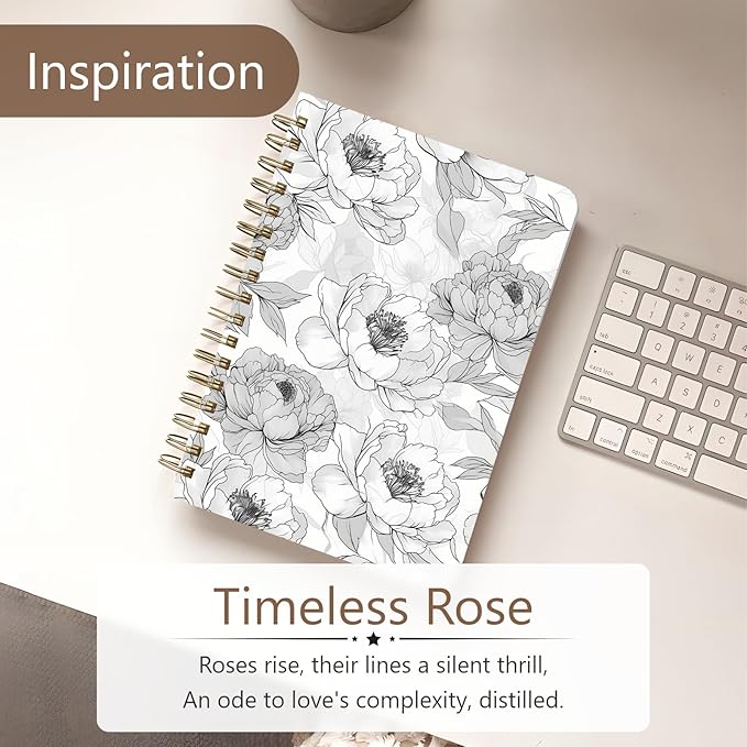 Cute Spiral Notebook journal A5 Aesthetic Pretty Floral Design for Women Girls Kawaii with Pocket, 8.5 x 5.7 inch, Rose