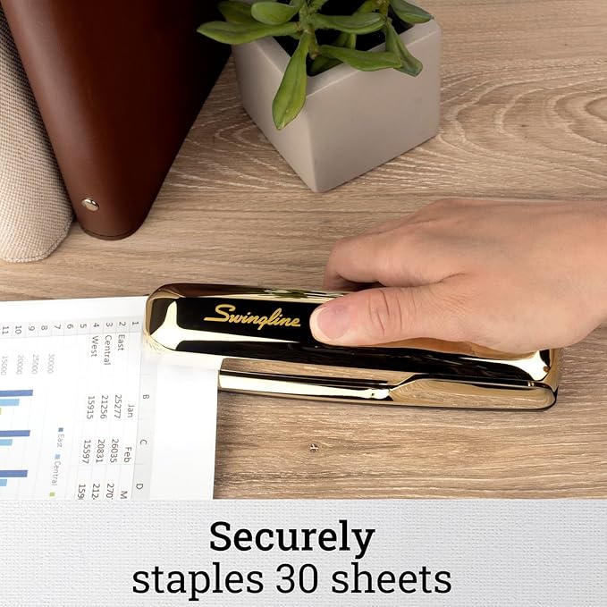 Swingline Stapler, 30 Sheet Capacity, 747 Business Stapler, Jam Free, Metal, Gold Chrome (74721)