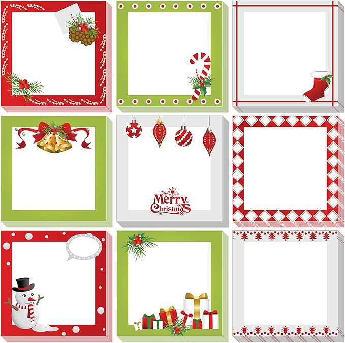 clothmile 9 PCS Christmas Sticky Note Christmas Note Pads Christmas Notepad Set Cute Self Adhesive Memo Notepads for Xmas Winter Holiday Party School Work Study Supplies，450 Sheets (Christmas-2, 9)