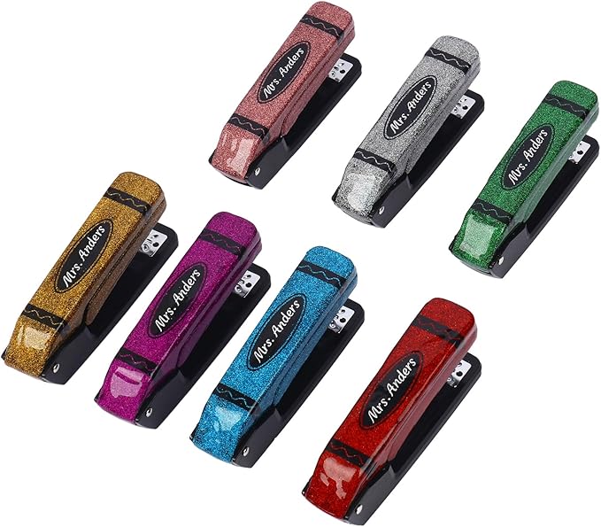 Personalized Glitter Stapler with Crayon Design,Custom Name Rotatable Stapler,Gift for Teacher (Personalized)