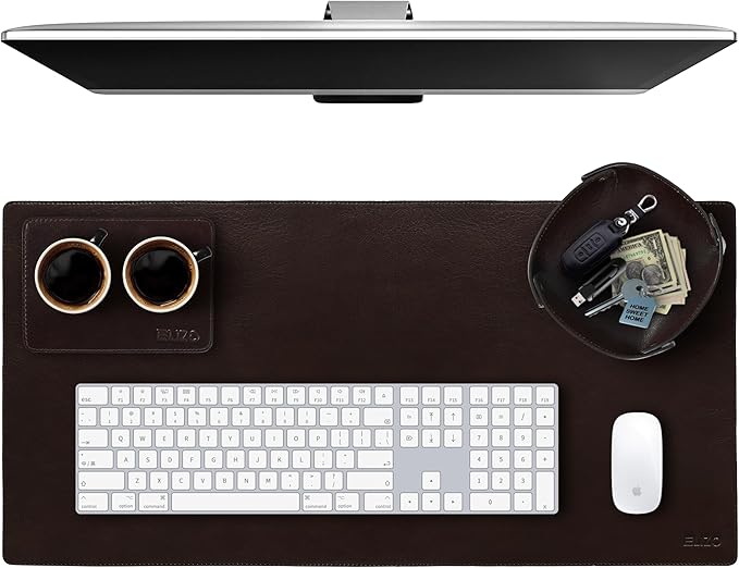 Elizo Leather Desk Mat Desk Pad Blotter Set - Real Full-Grain Leather (32x16) 2-Layer Genuine Desk Cover Protector & Large Mouse Pad | Computer Keyboard Desk Accessories for Office & Home