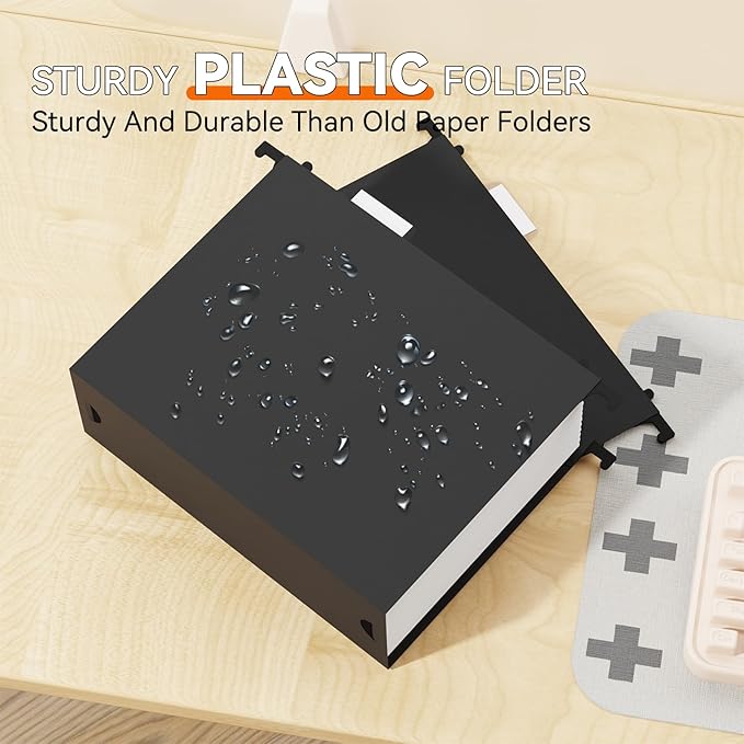Plastic Extra Capacity Hanging File Folder Letter Size,Heavy Duty 3 inch Expansion,Reinforced Black Large Hanging Folders,Adjustable Tabs,Filing Cabinet Folders for Bulky Files Office,12 Pack
