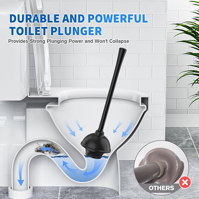 Toilet Plunger and Brush,2 Pack Bowl Brush and Heavy Duty Toilet Plunger Set with Ventilated Holder, 2-in-1 Toilet Brush and Plunger Combo for 5.3-inch Toilet Drain Bathroom Cleaning