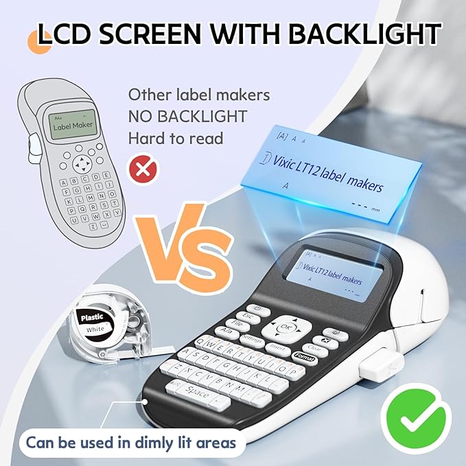 Label Maker Machine with Tapes, Bluetooth Label Makers with Backlight, Label Maker Waterproof-Labels, LT12 Portable Handheld Labeler Multiple Fonts, Rechargeable Label Machine for Home Office School