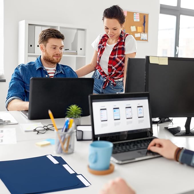 48 Pack Colored Plastic File Folders with Tabs and Sticky Labels Sturdy 1/3 Cut Tab Manila File Folders Letter Size 8. 5 x 11 Inch for Office Home Supplies Organizer Documents(Navy Blue)