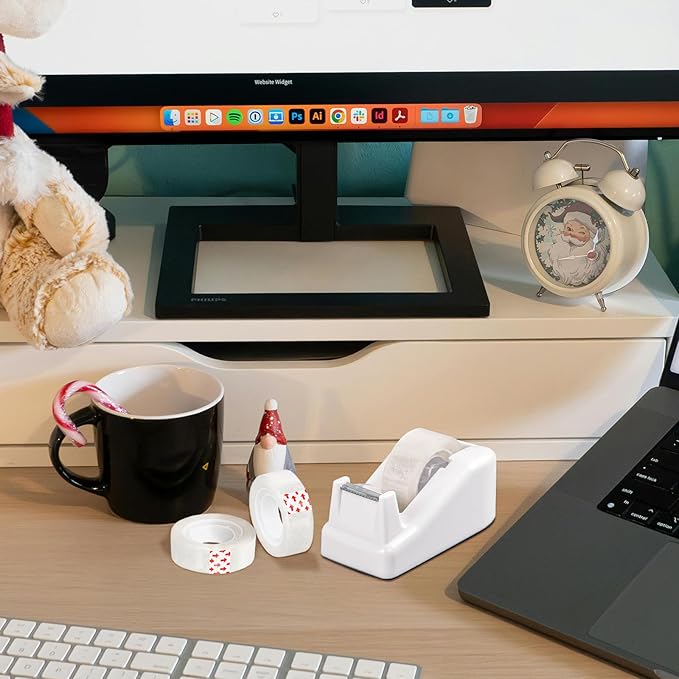 Desktop Tape Dispenser White with Weighted Nonskid Base - Includes 6 Rolls of Transparent Tape (0.71 Inch x 1000 inches Each)