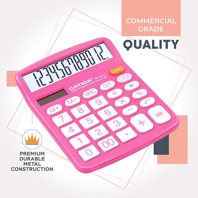 12 Digit Desktop Calculator with Large LCD Display and Sensitive Button, Dual Solar Power and Battery, Standard Function for Office, Home, School, CD-2786