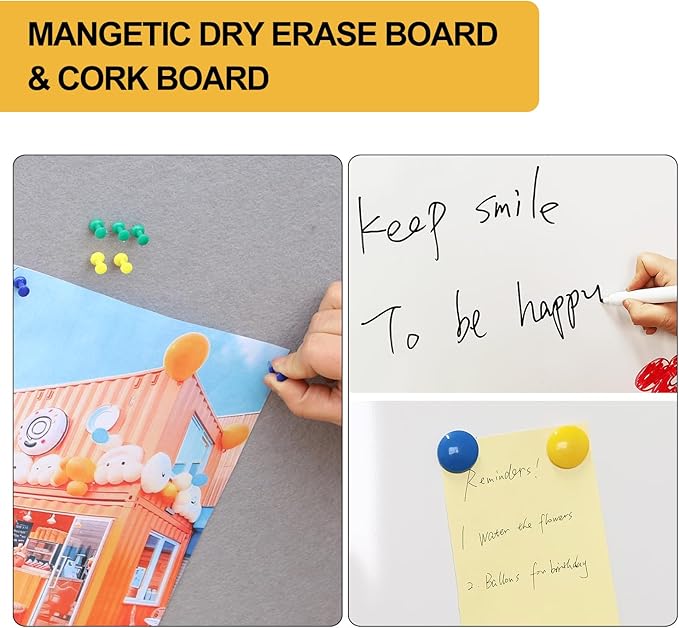 DEVELOP Grey Felt Bulletin & Magnetic Dry Erase Combo Board, 24 x 18 Inch, Wall Mounted Whiteboard/Grey Felt Bulletin Combination Board with Marker Tray, Pins, Eraser, Markers & Magnets