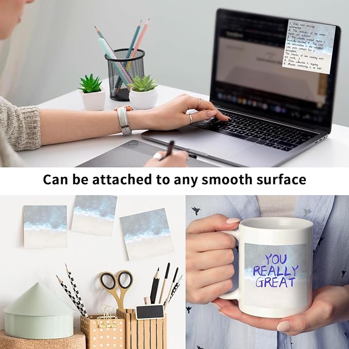 2 Pack Sticky Notes 3x3 Inches, Bright Cute Strong Sticking Power, Easy to Post for Home, Office, 80sheets/Pads, Sea Wave