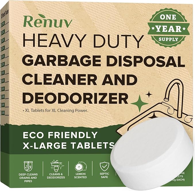 Renuv Dishwasher Cleaner + Garbage Disposal Cleaner - Heavy Duty Kitchen Appliance Deep Cleaning, Descaling and Deodorizing, (12 Tablets of each)