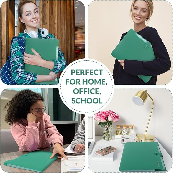 SKYDUE Expanding File Folder, Accordion File Organizer with 8 Pocket & Inner Card Pocket, Expandable Document Paper Receipt Holder for School Office Hospital, Letter/A4 Size Green