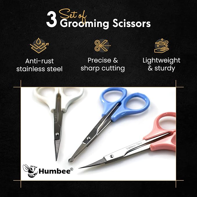 Hair Trimming Scissors Set, Grooming Scissors for Facial Hair, Nose Hair, Mustache, and Beard Grooming, Stainless Steel Eyebrow Scissors