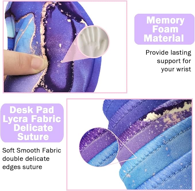 Large Mouse Pad and Keyboard Wrist Rest, Desk Pad for Keyboard and Mouse, 4-in-1 Large Gaming Mouse Pad with Wrist Support - Purple Marble