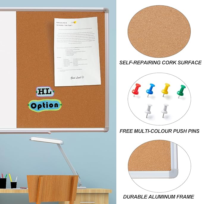 DEVELOP Combination Magnetic Dry Erase Board & Cork Board, 36 x 24 Inch Combo for School, Office, Home, Wall-Mounted Whiteboard Bulletin Board with Removable Tray, Pins, Eraser, Markers & Magnets