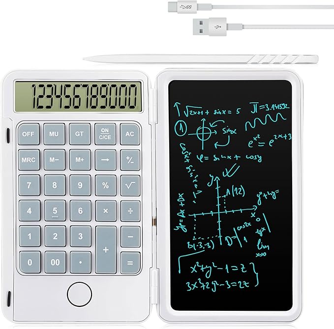 Hion Calculator,12-Digit Large Display Office Desk Calcultors with Erasable Writing Table,Rechargeable Hand held Multi-Function Mute Pocket Desktop Calculator for Basic Financial Home School (White)