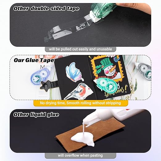 6 Pack Double Sided Tape Roller, Scrapbook Supplies, Glue Tape for Crafts, 0.33in x 26.25ft Scrapbook Tape, Journaling Supplies, Good for Gift Wrapping and Card Making