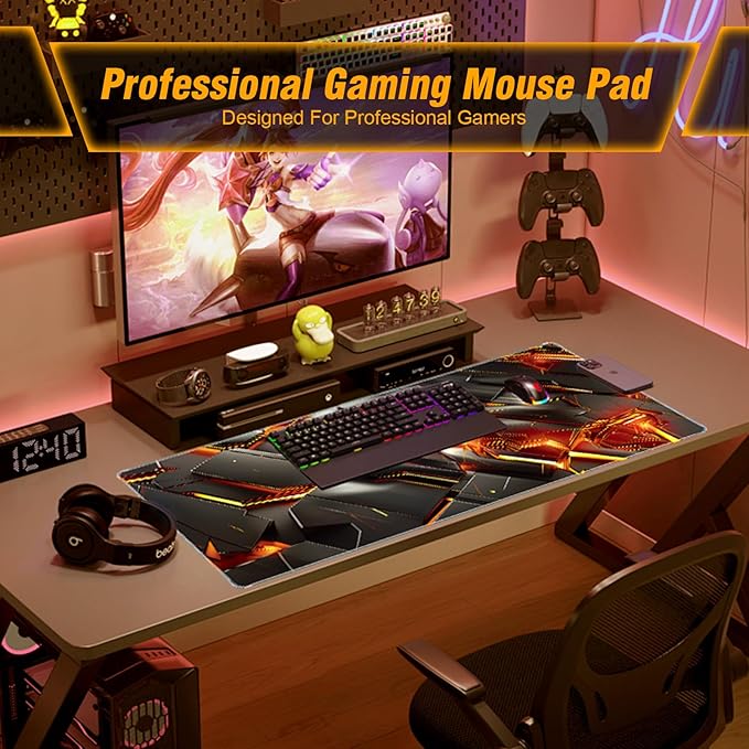 Cool Mechanical Style Gaming Mouse Pad, Premium Smooth Fabric & Non-Slip Base Extra Large Mouse Pad for Gamers, Comfortabale Handling Feeling & Best Control Gaming Mousepad(31.5×11.8in)