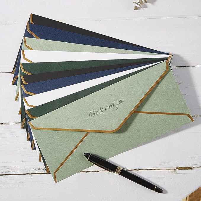 50 Pack #10 Business Envelopes with Gold Border, Self Seal Standard Envelopes with Gold Stickers for Office, Checks, Letter Mailing, Invoices, 4 1/8 x 9 1/2 Inches (Dark Green)