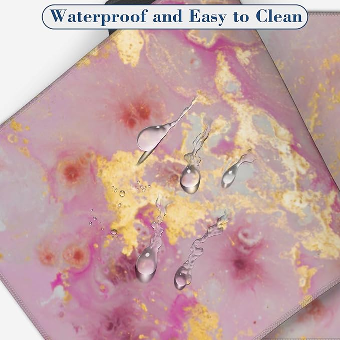 Pink and Gold Abstract Mouse Pad Desk Mat XL Large Gaming Mousepad Extended Computer Keyboard Mat with Non-Slip Rubber Base and Stitched Edge 11.8 x 31.5 Inch for Gaming and Office Work