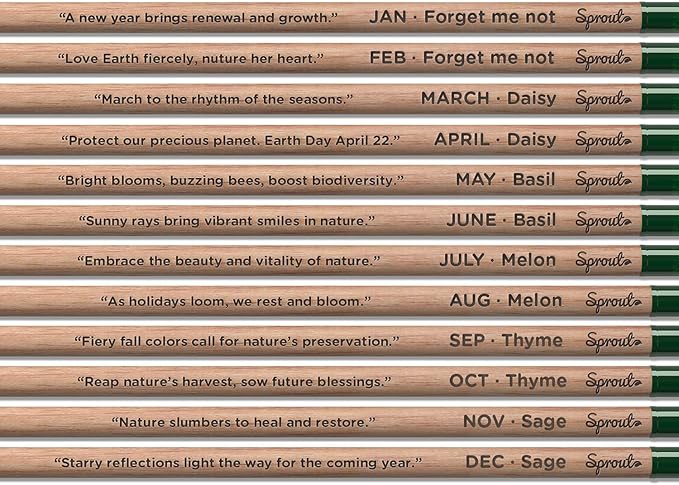 SproutWorld Wood-Cased Pencils | EVERYDAY EARTH | HB Pre-Sharpened Graphite Plantable Wooden Pencils with Flower, Herb & Vegetable Seeds |Gift Ideal for Drawing, Sketching & Shading | 12 Pack