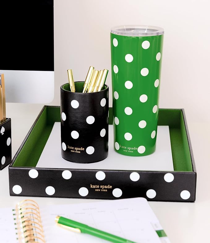 kate spade new york Pen and Pencil Holder for Desk, Decorative Pencil Cup, Leatherette Desk Supplies Organizer, Picture Dot