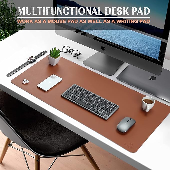 K KNODEL Large Office Leather Desk Mat, Mouse and Keyboard Pad, Computer and Laptop Mat, Desktop Protector and Cover, Writing Pad and Blotter (35.4"x17", Brown)
