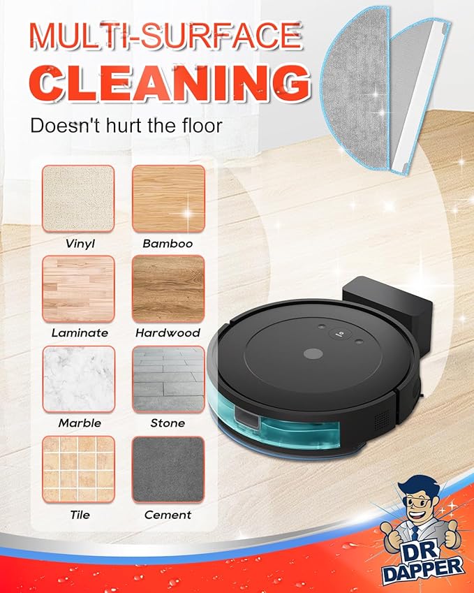 DR DAPPER Mop Replacement Compatible with iRobot Roomba Combo Essential Y0140/ Roomba 105 Combo / Y0110 / Q011 / Q012 / Q052, 6 Pack Absorbent Microfiber Pad for Robot Vacuum Replacement Parts