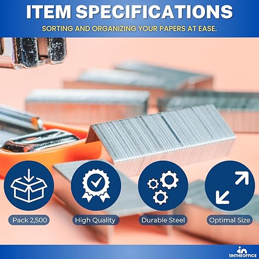 1InTheOffice Standard Staples, Staples for Stapler, Replacement Staples Refill, 1/4" Leg Length, 25000 Staples/Box