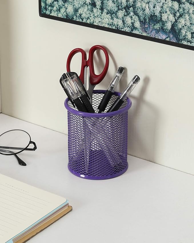 EasyPAG Purple Pen Holder for Desk 2 Pack Metal Pen Holder Organizer Pencil Cup Holder for Home, Office, Classroom, School