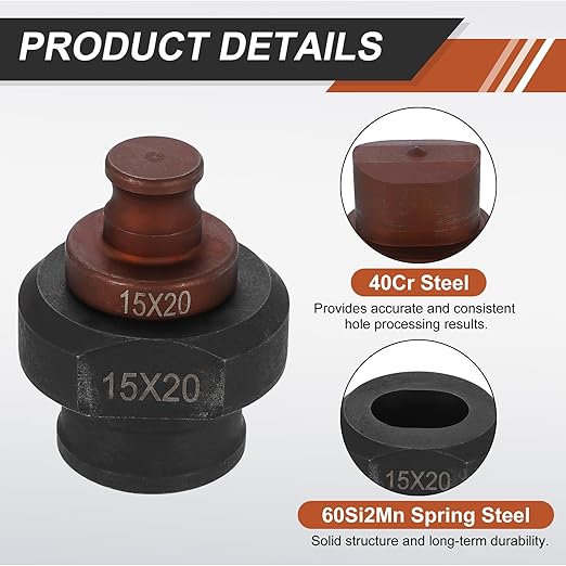 HARFINGTON Hydraulic Hole Punch Die 15x20mm Oval Hole 40Cr Steel Electric Punching Kit for MHP-20 JP-20 Electric Punching Machine, Burgundy & Black