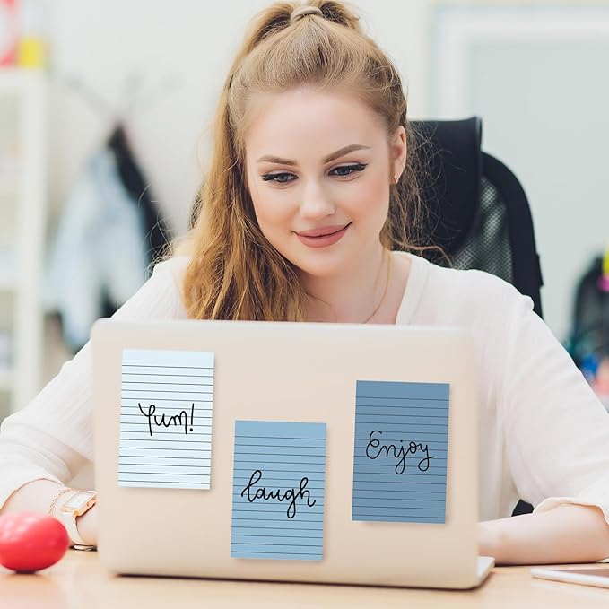 12Pcs Blue Lined Sticky Notes 6 Colors Gradient Blue Self-Adhesive Notepads Removable Memo Pad for Office School Home Supplies, 4 x 6 Inch