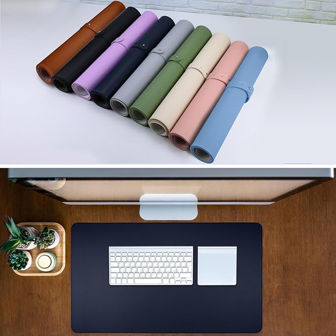 Cute Desk Mat 47.2" x 17" Laptop Mat - Non-Slip PU Leather Large Mouse Pad - Office Desk Dark Blue Accessory