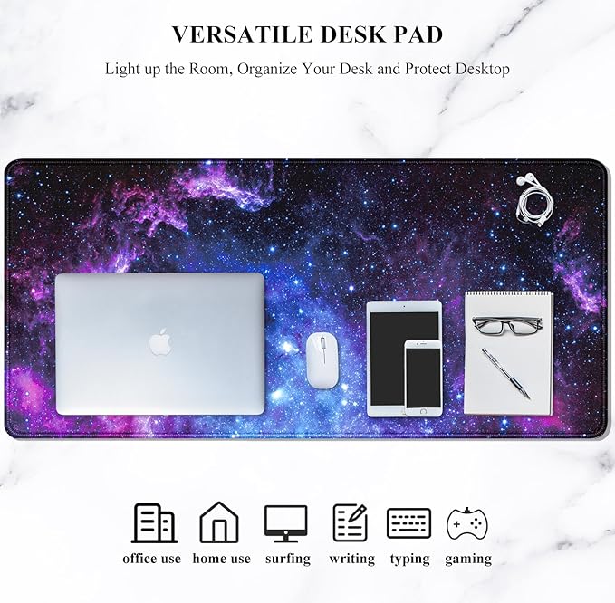 Auhoahsil Large Mouse Pad, XXL Gaming Mousepad, Desk Mat for Desktop, Thick Rubber, Big & Long Size, Stitched Edges, Full Desk Pad for Laptop & Computer, Extended 31.5 x 11.8 in, Amazing Galaxy