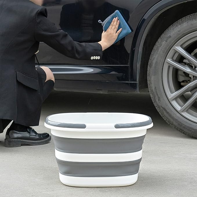 Large Collapsible Bucket 16L Two-Pack - Upgraded, Lightweight & Portable Water Bucket for House Cleaning, Camping, Storage - Space-Saving & Multiuse Cleaning Mop Bucket - Grey (2 Pack)
