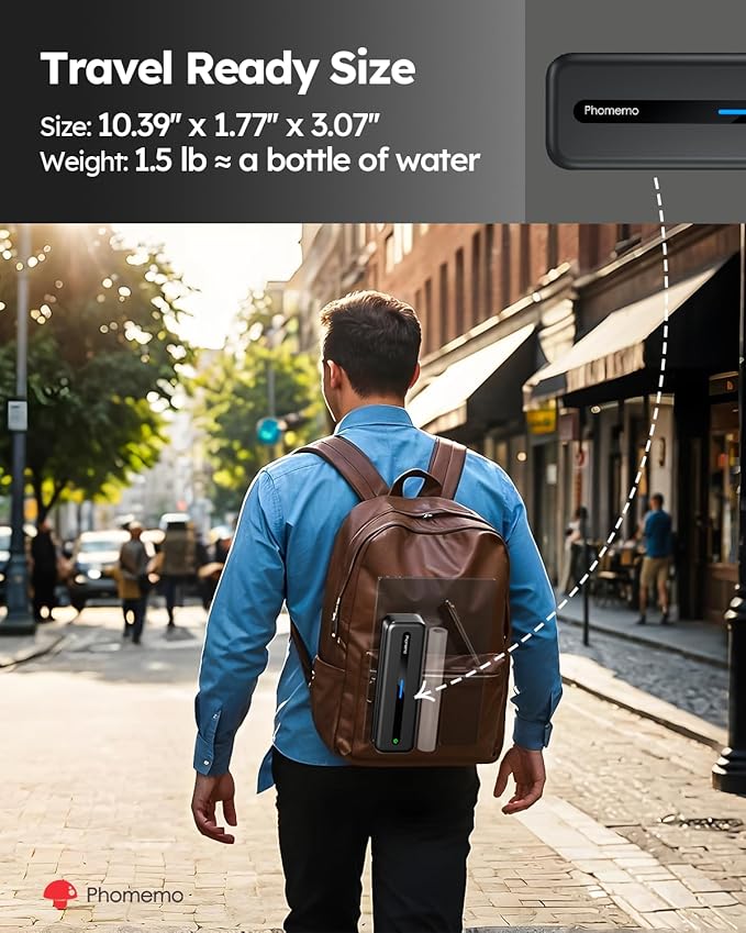 Phomemo Portable Printers Wireless for Travel, Inkless Portable Thermal Printer for Phone Laptop, Support 8.5'' x 11'' US Letter and A4 Szie, Bluetooth Mobile Printers for Vehicle Office Home Use