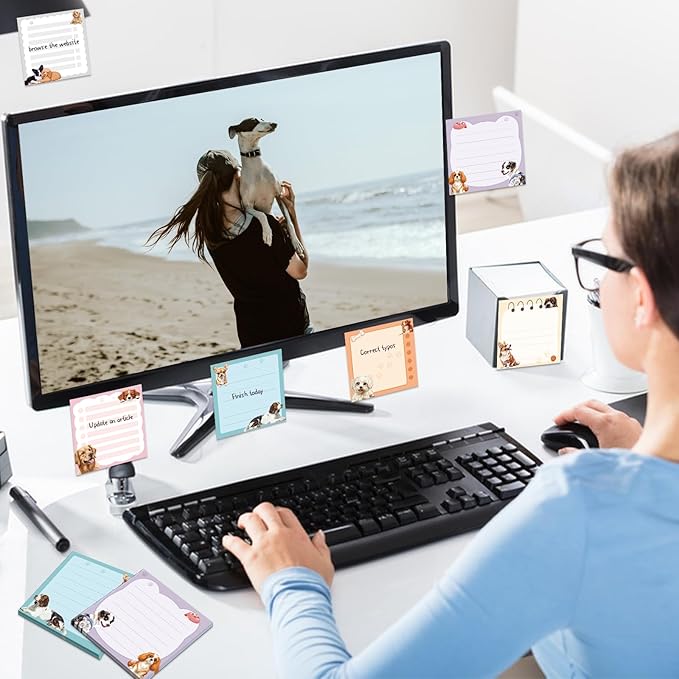 600Pcs Cute Dog Sticky Notes, Cartoon Dog Animal Sticky Notes Kawaii Self-Stick Memo Pads for Dog Lover Office Home School Supplies