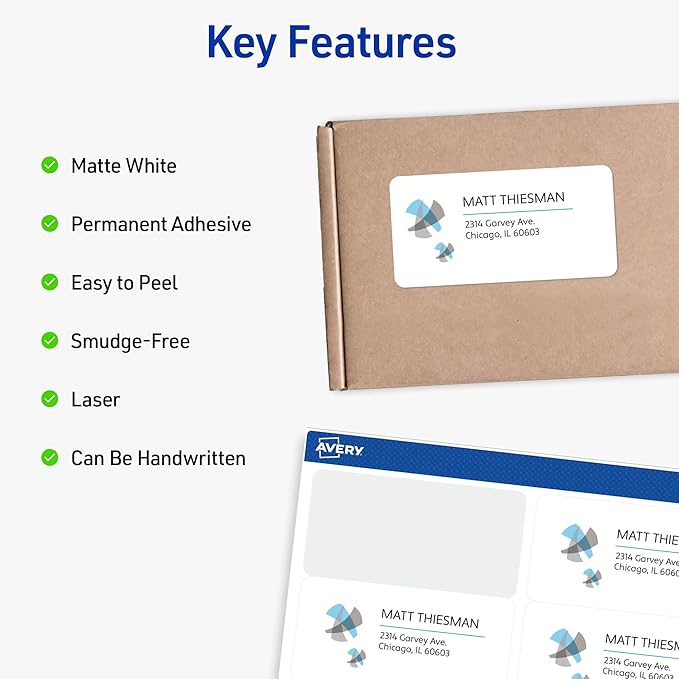 Avery Half-Sheet Printable Shipping Labels, 5.5" x 8.5" Customizable Stickers, White, 1,000 Blank Mailing Labels for Laser Printers, Great for Mailing, Shipping, Organizing, and More (95900)
