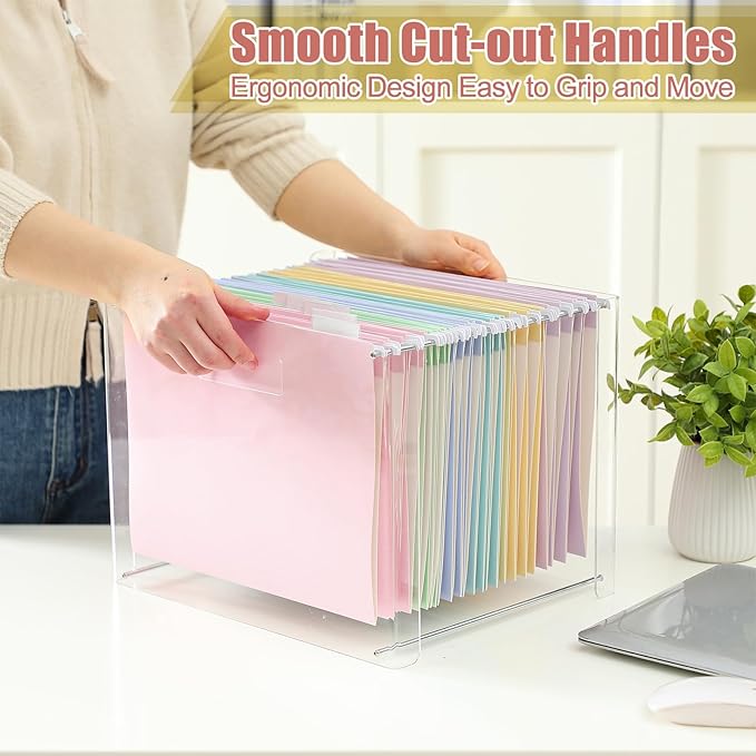 24 Hanging File Folder with Acrylic Organizer for Letter/a4 Size Desktop Clear File Storage Box with Handles for Home Work Office Use(Macaroon,Classic)